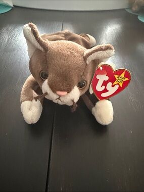 Ty Brown and Cream Plush Cat Beanie pounce